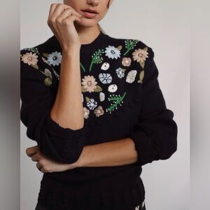 Pearl by Lela Rose Embroidered Flower Sweater